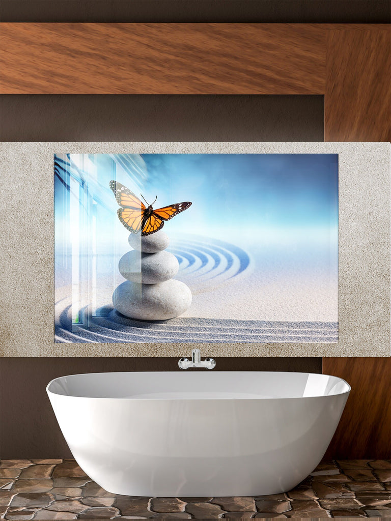 Zen Serenity – Butterfly & Stones - Glass Kitchen Backsplash-BacksplashArtworks