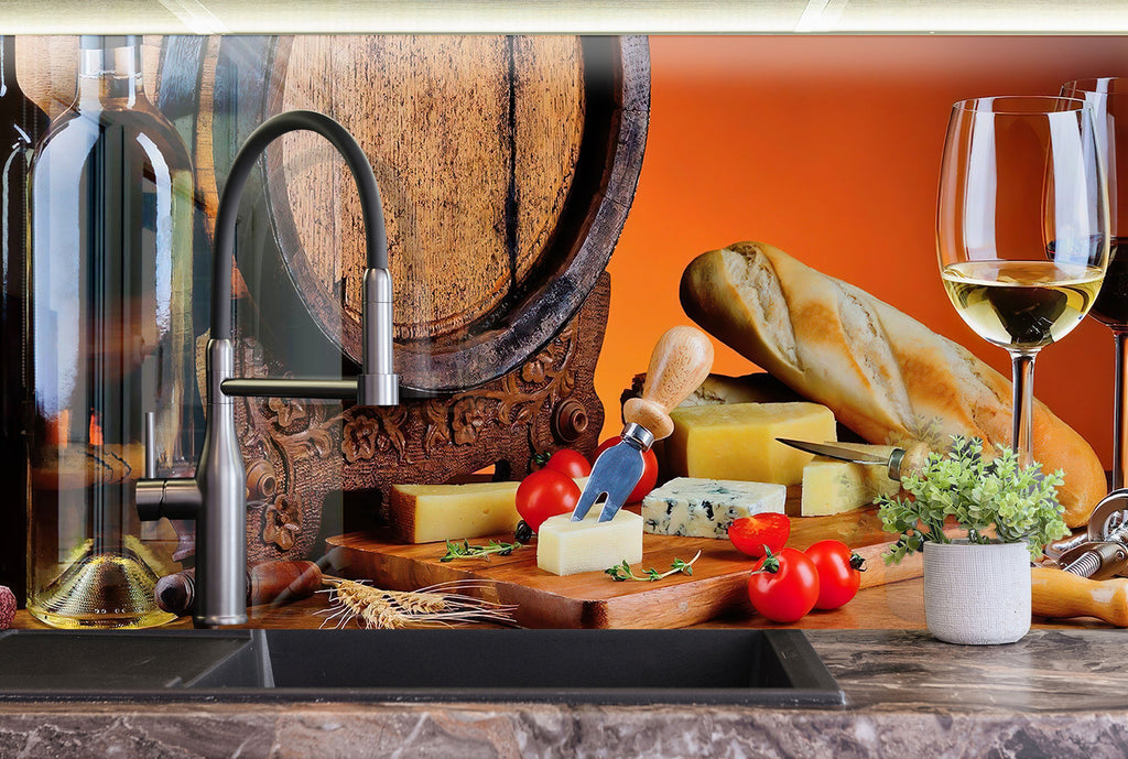 Rustic Wine & Cheese Glass Backsplash – Vintage French Bistro Décor-BacksplashArtworks