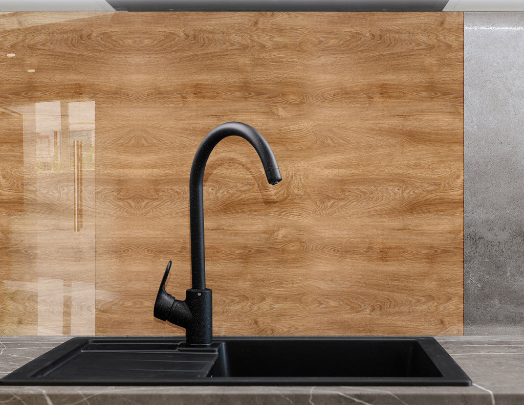 Natural Oak Wood - Glass Kitchen Backsplash-BacksplashArtworks