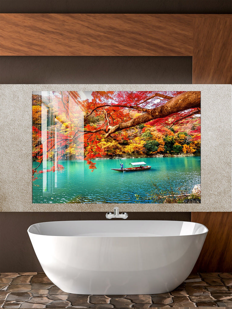 Autumn Lake Serenity – Glass Kitchen Backsplash-BacksplashArtworks