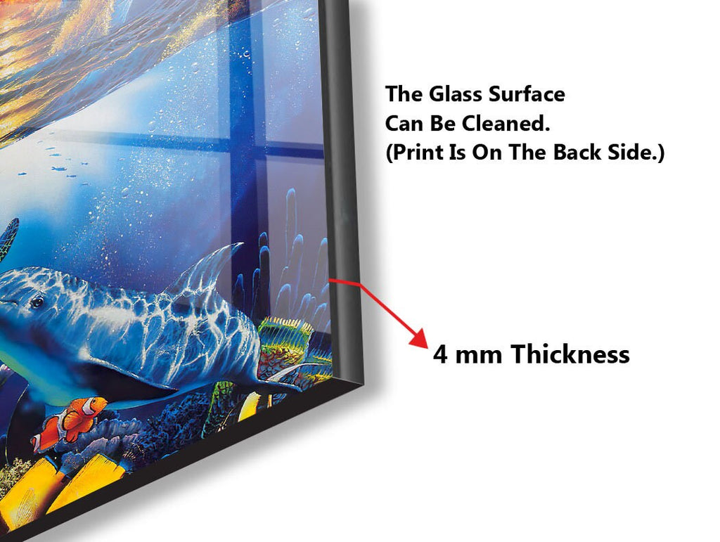 Vibrant Ocean Sunset Glass Kitchen Backsplash – Dolphins in the Sea Design-BacksplashArtworks