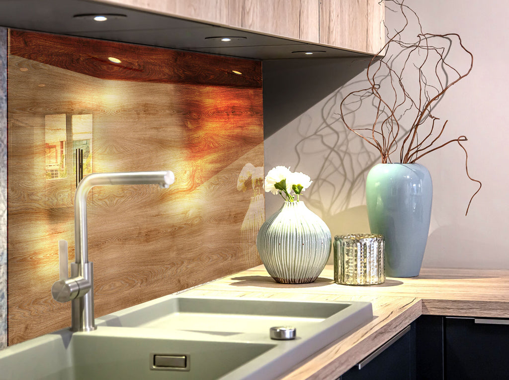 Natural Oak Wood - Glass Kitchen Backsplash-BacksplashArtworks