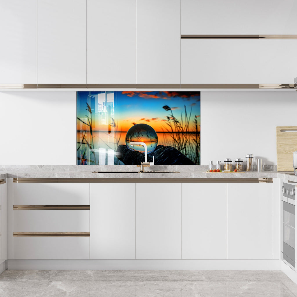 Crystal Ball Sunset – Glass Kitchen Backsplash-BacksplashArtworks
