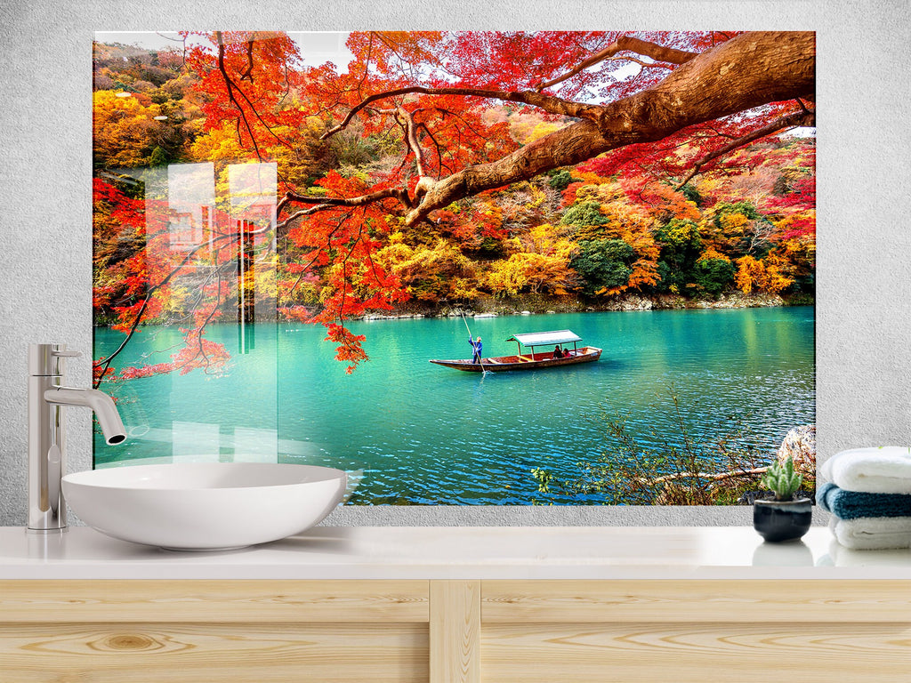 Autumn Lake Serenity – Glass Kitchen Backsplash-BacksplashArtworks