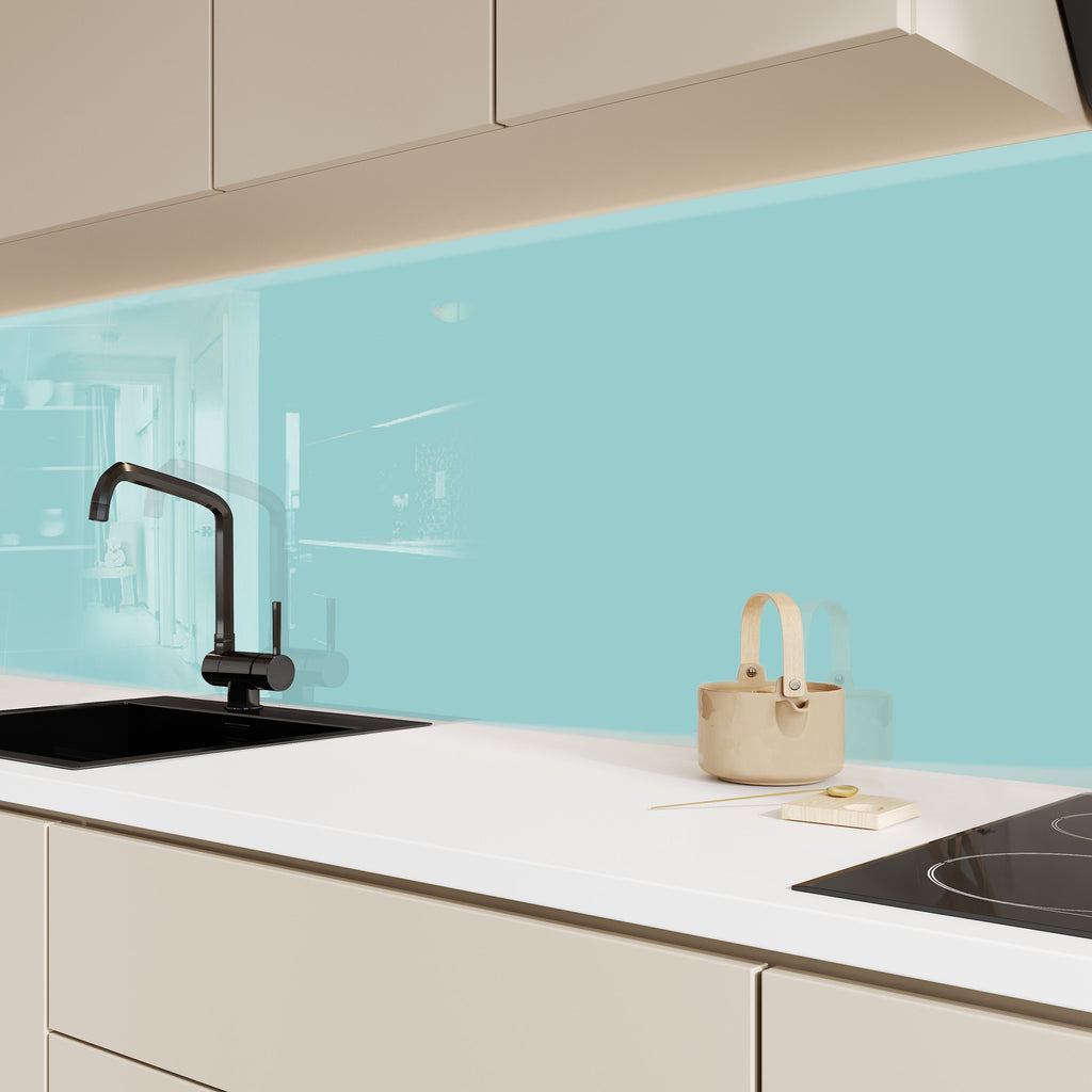 Light BlueGreen - Tempered Glass Kitchen Backsplash-BacksplashArtworks