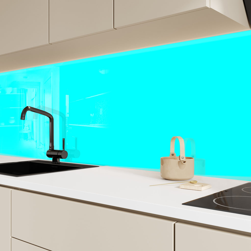 Cyan - Tempered Glass Kitchen Backsplash-BacksplashArtworks