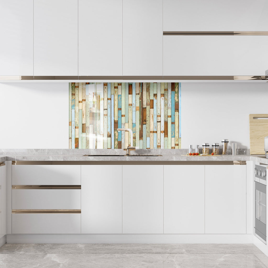 Vintage Coastal Wood - Glass Kitchen Backsplash-BacksplashArtworks