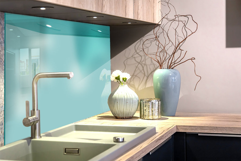 Light BlueGreen - Tempered Glass Kitchen Backsplash-BacksplashArtworks