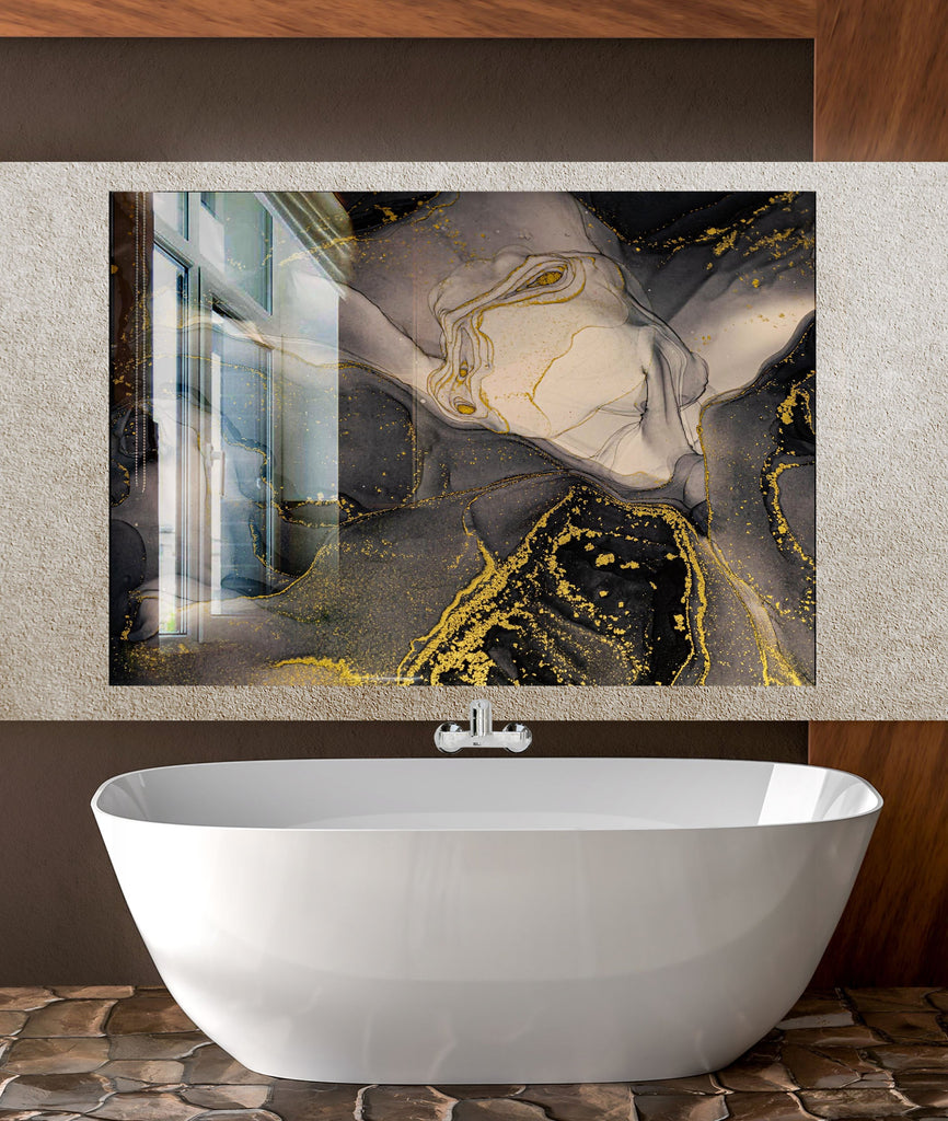 Obsidian Gold Marble - Glass Kitchen Backsplash-BacksplashArtworks