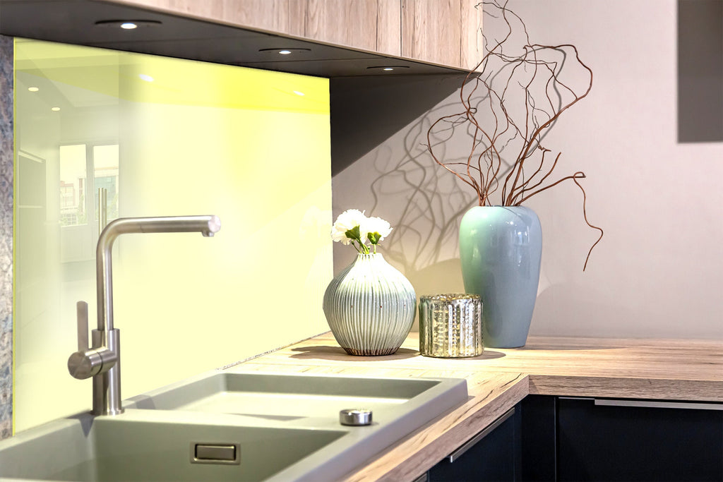 Pale Yellow - Tempered Glass Kitchen Backsplash-BacksplashArtworks