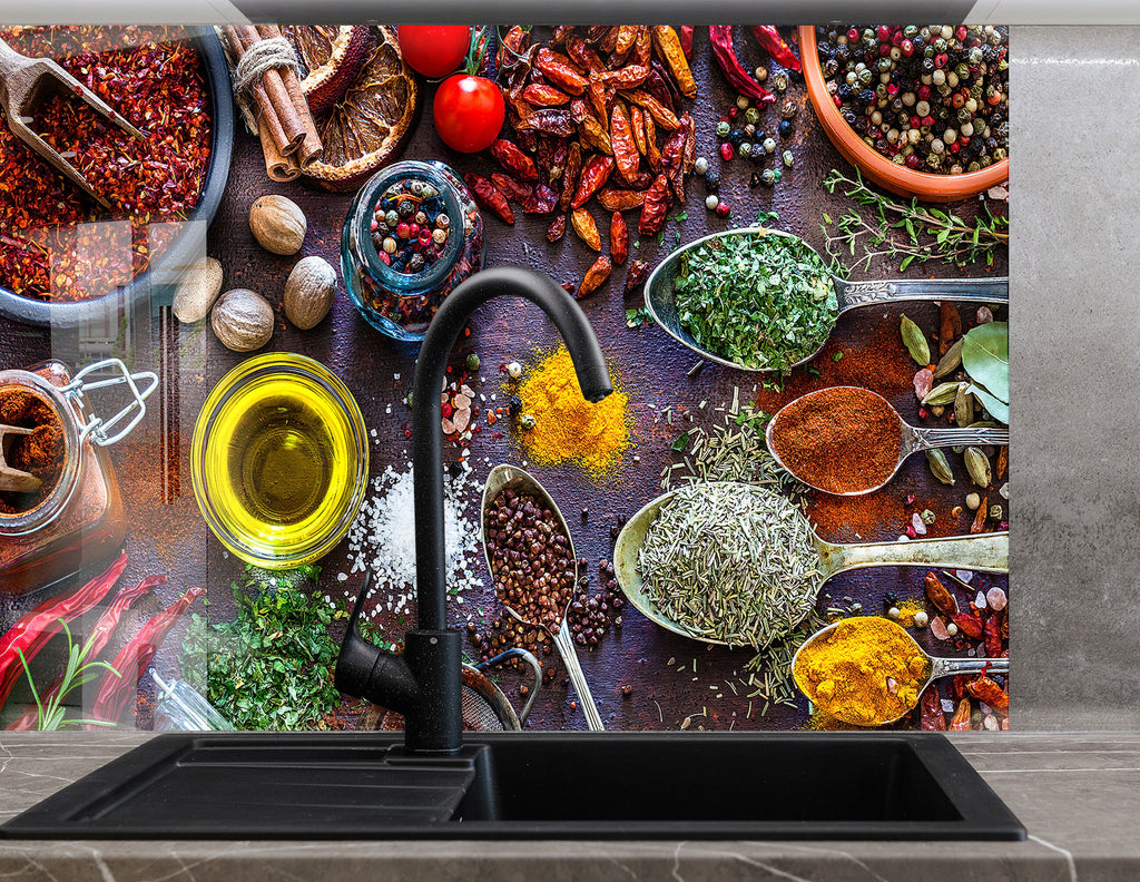Mediterranean Spice Infusion - Glass Kitchen Backsplash-BacksplashArtworks