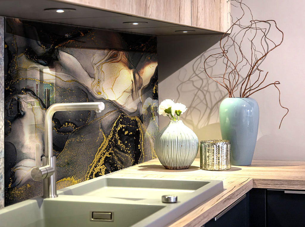 Obsidian Gold Marble - Glass Kitchen Backsplash-BacksplashArtworks