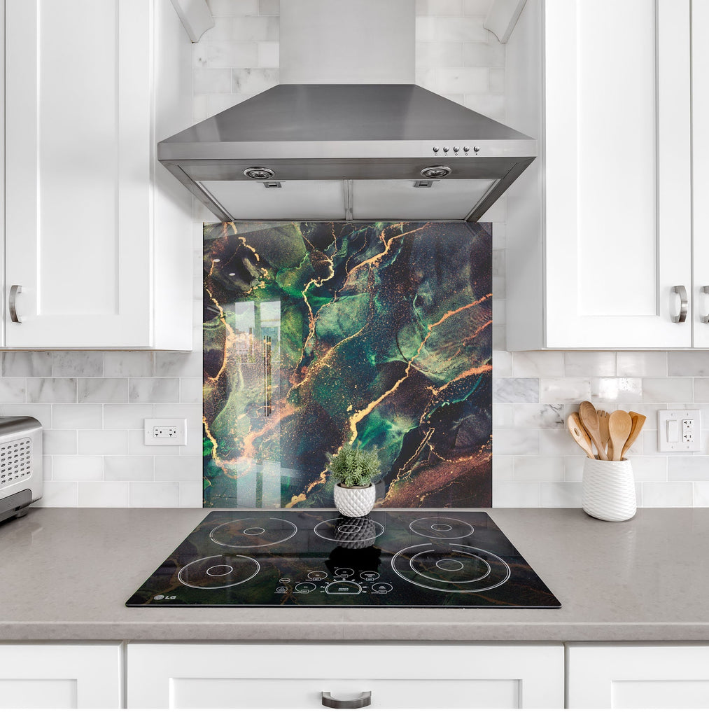 Mystical Green Marble - Glass Kitchen Backsplash-BacksplashArtworks