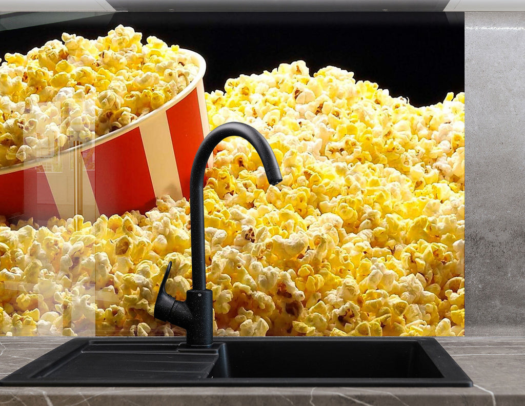 Movie Night Popcorn - Glass Kitchen Backsplash-BacksplashArtworks