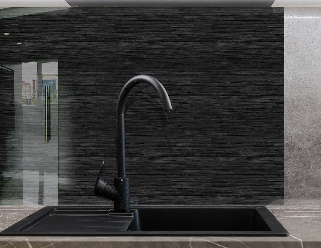 Black Wood Grain - Glass Kitchen Backsplash-BacksplashArtworks
