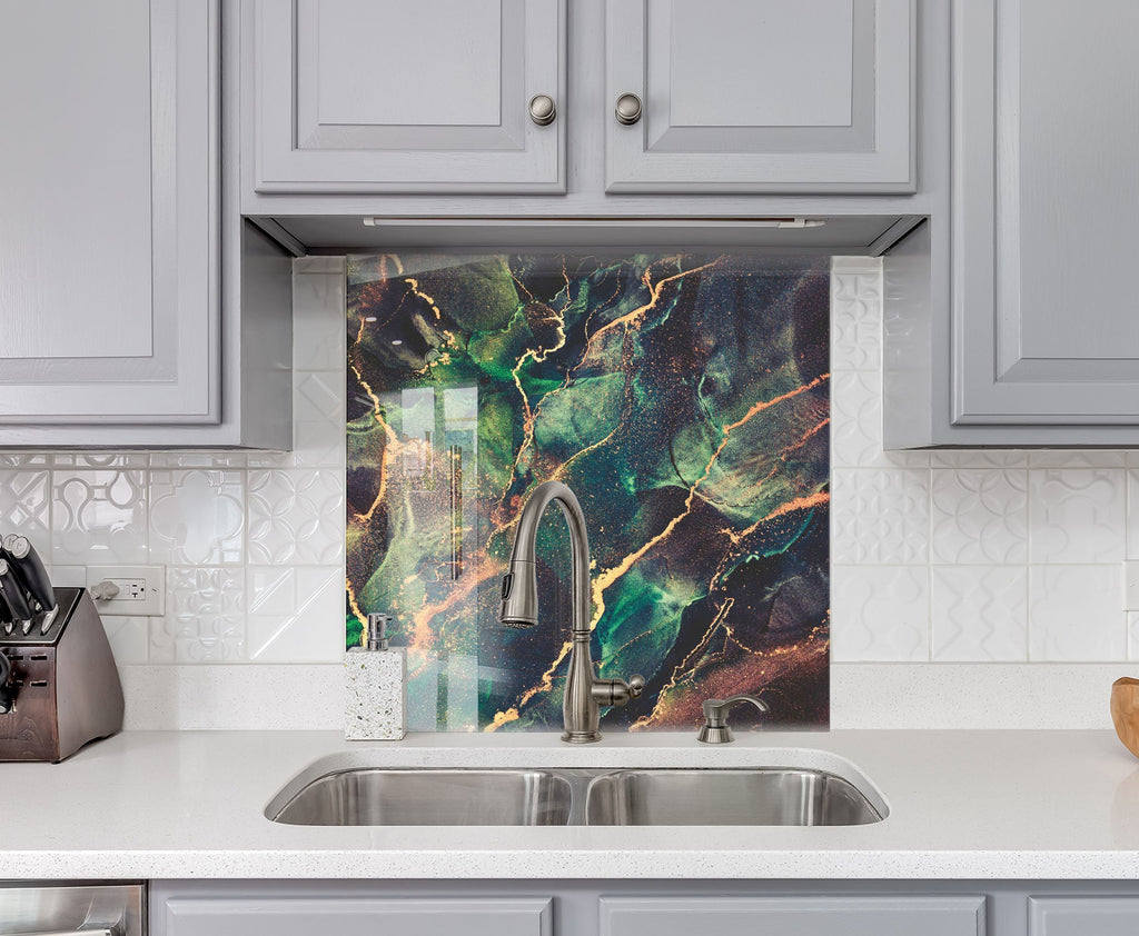 Mystical Green Marble - Glass Kitchen Backsplash-BacksplashArtworks