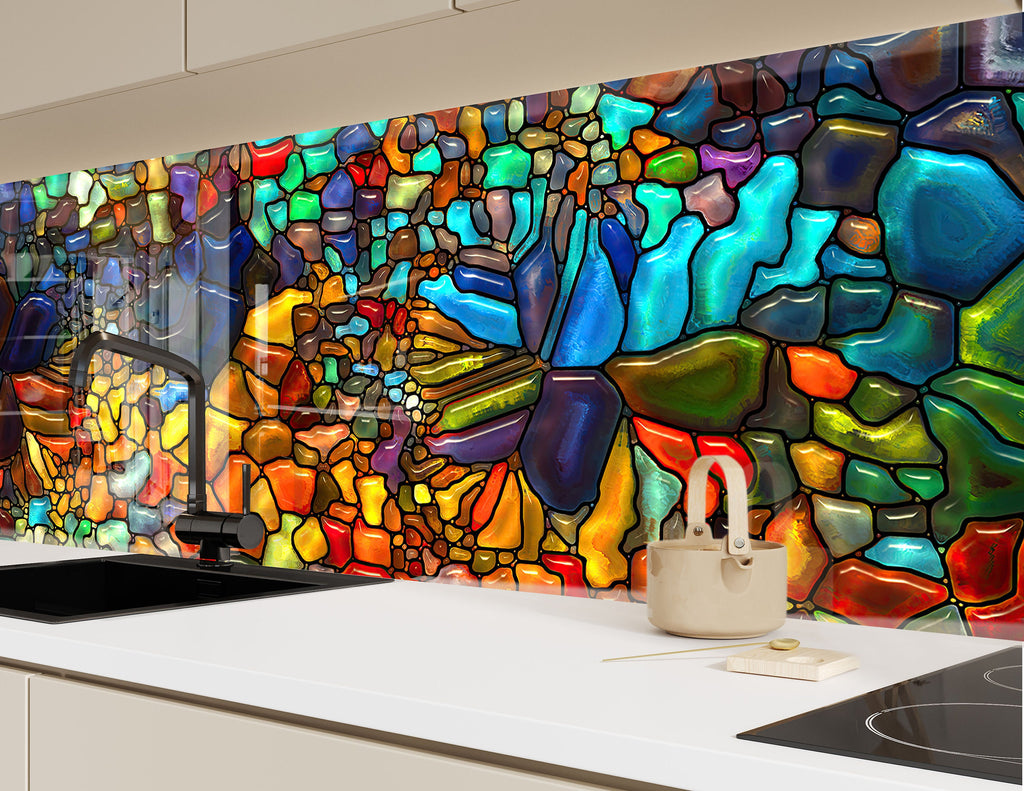 Vibrant Mosaic Stained - Tempered Glass Kitchen Backsplash-BacksplashArtworks