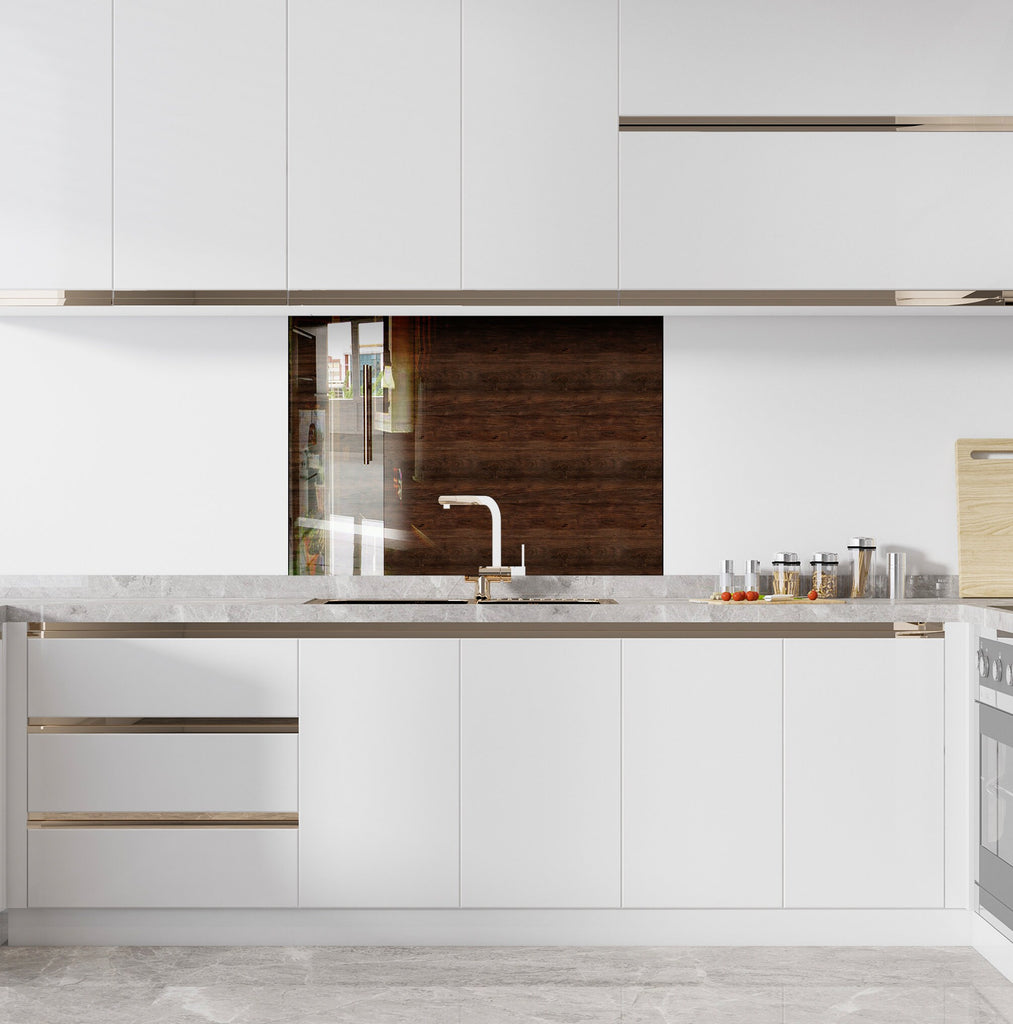 Dark Walnut Wood Design - Tempered Glass Kitchen Backsplash-BacksplashArtworks