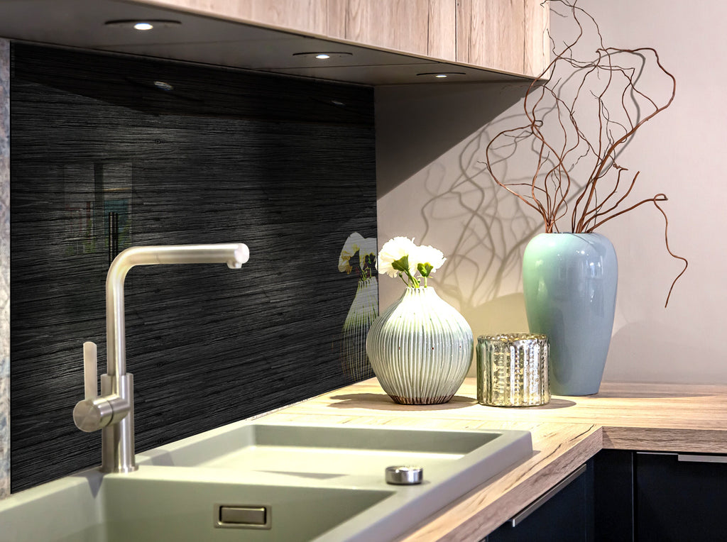 Black Wood Grain - Glass Kitchen Backsplash-BacksplashArtworks