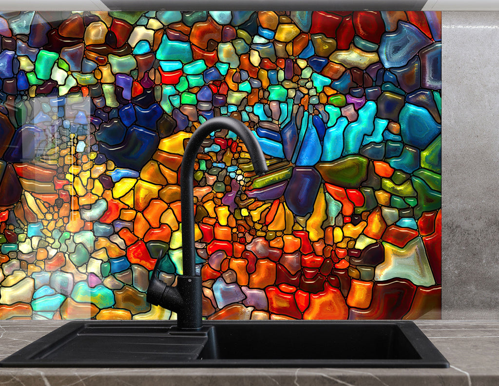 Vibrant Mosaic Stained - Tempered Glass Kitchen Backsplash-BacksplashArtworks