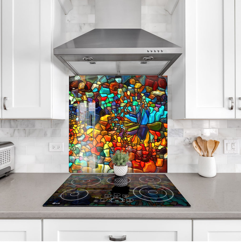 Vibrant Mosaic Stained - Tempered Glass Kitchen Backsplash-BacksplashArtworks