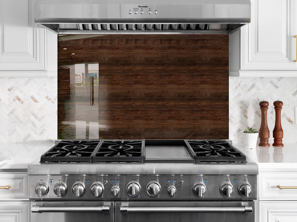 Dark Walnut Wood Design - Tempered Glass Kitchen Backsplash-BacksplashArtworks