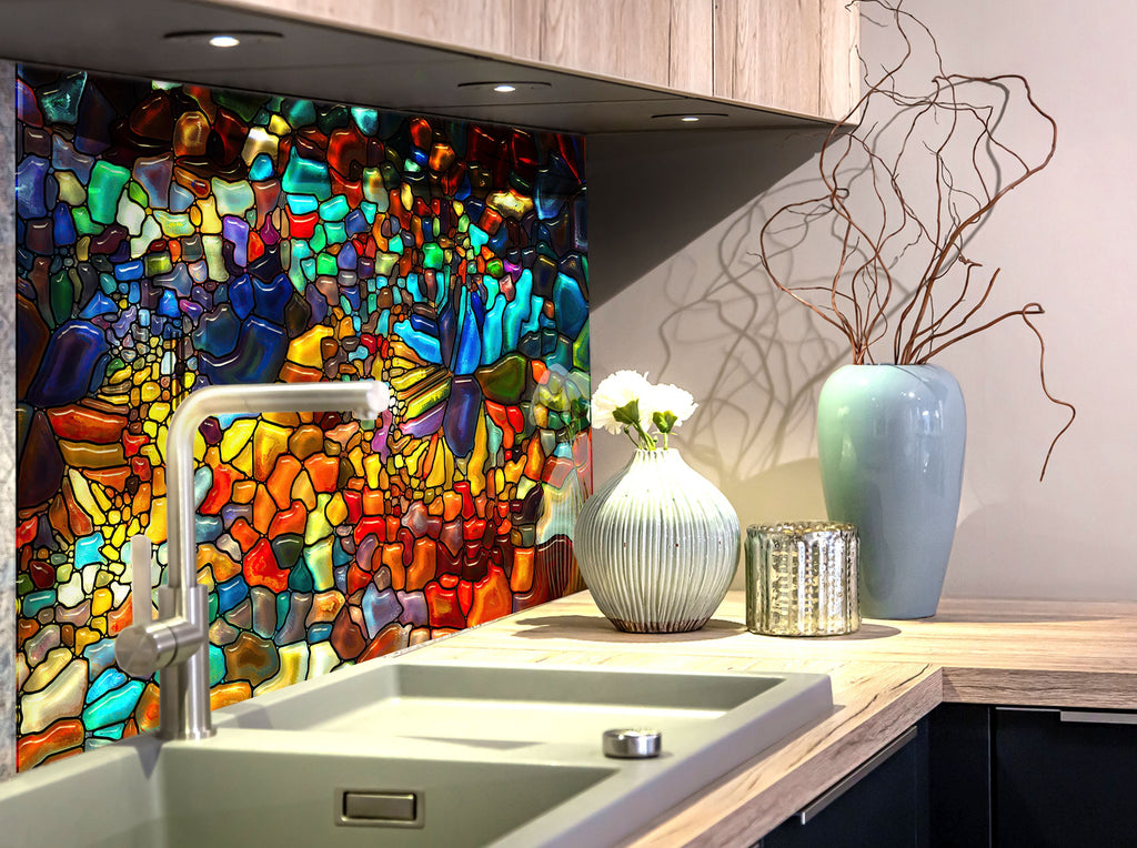 Vibrant Mosaic Stained - Tempered Glass Kitchen Backsplash-BacksplashArtworks