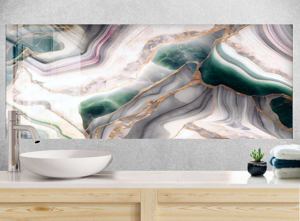 Emerald Veined Marble - Glass Kitchen Backsplash-BacksplashArtworks