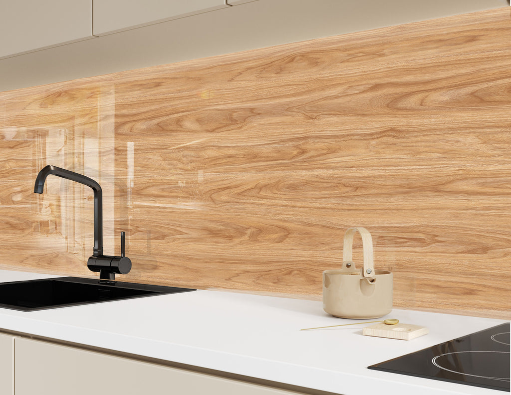 Elegant Wood Grain Glass Kitchen Backsplash – Natural Wooden Style-BacksplashArtworks