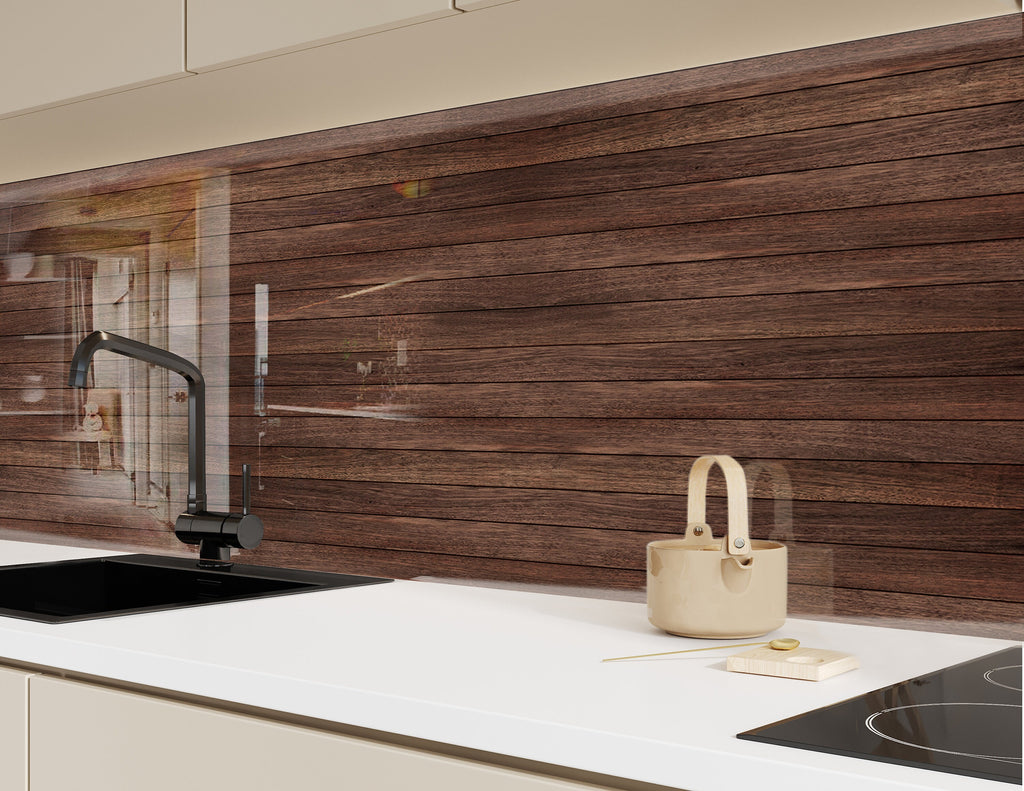 Dark Wood - Glass Kitchen Backsplash-BacksplashArtworks