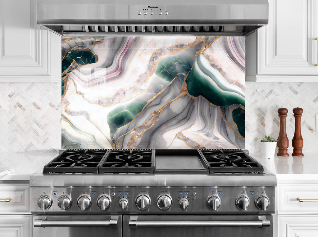 Emerald Veined Marble - Glass Kitchen Backsplash-BacksplashArtworks