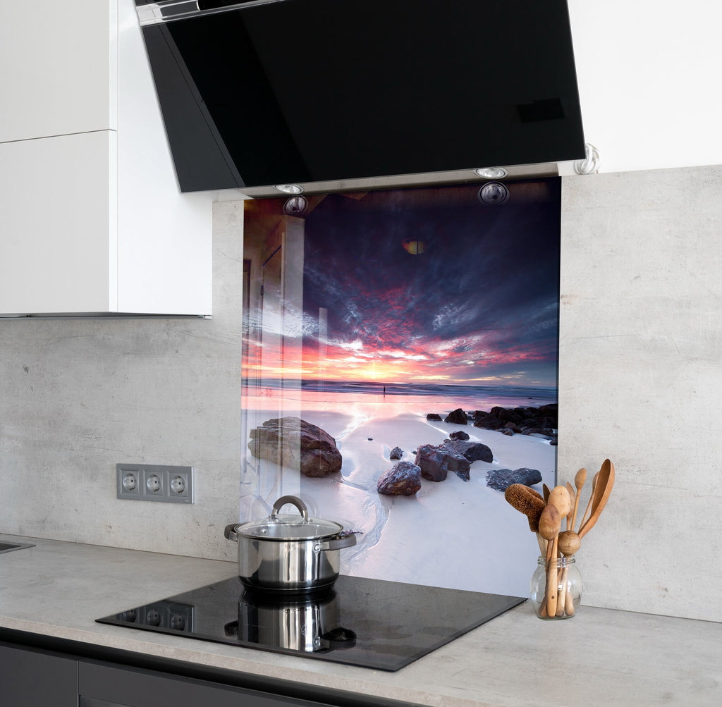 Serene Beach Sunset - Glass Kitchen Backsplash-BacksplashArtworks