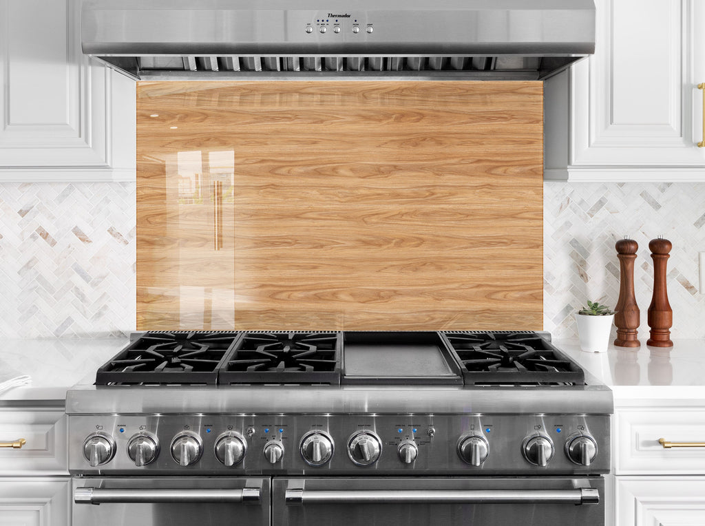 Elegant Wood Grain Glass Kitchen Backsplash – Natural Wooden Style-BacksplashArtworks