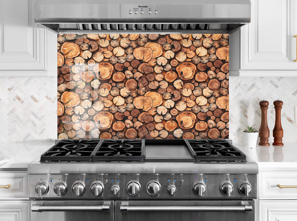 Rustic Wood Log - Glass Kitchen Backsplash-BacksplashArtworks