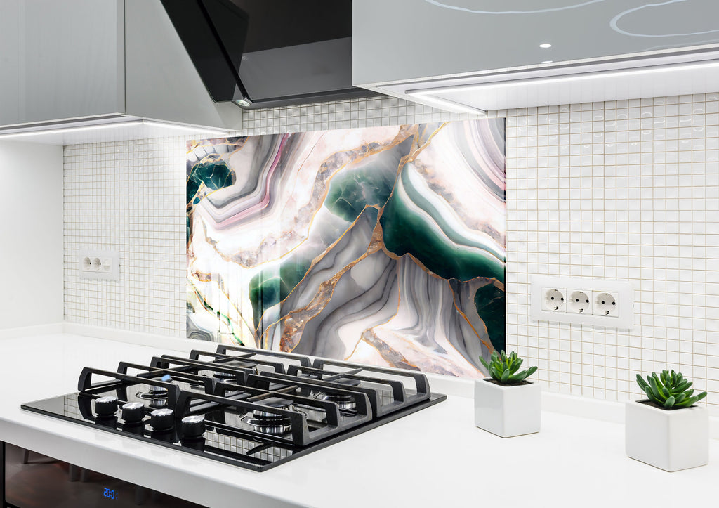 Emerald Veined Marble - Glass Kitchen Backsplash-BacksplashArtworks