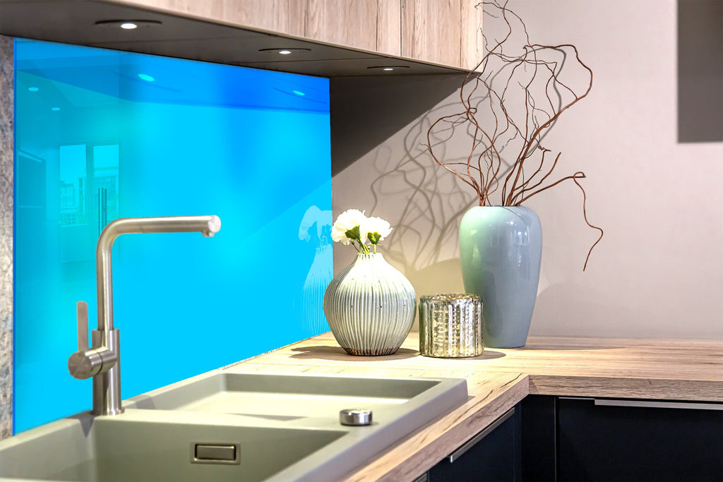 Sky Blue - Tempered Glass Kitchen Backsplash-BacksplashArtworks
