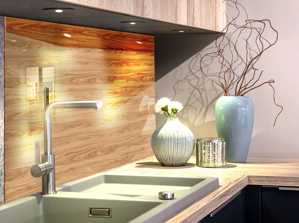 Elegant Wood Grain Glass Kitchen Backsplash – Natural Wooden Style-BacksplashArtworks