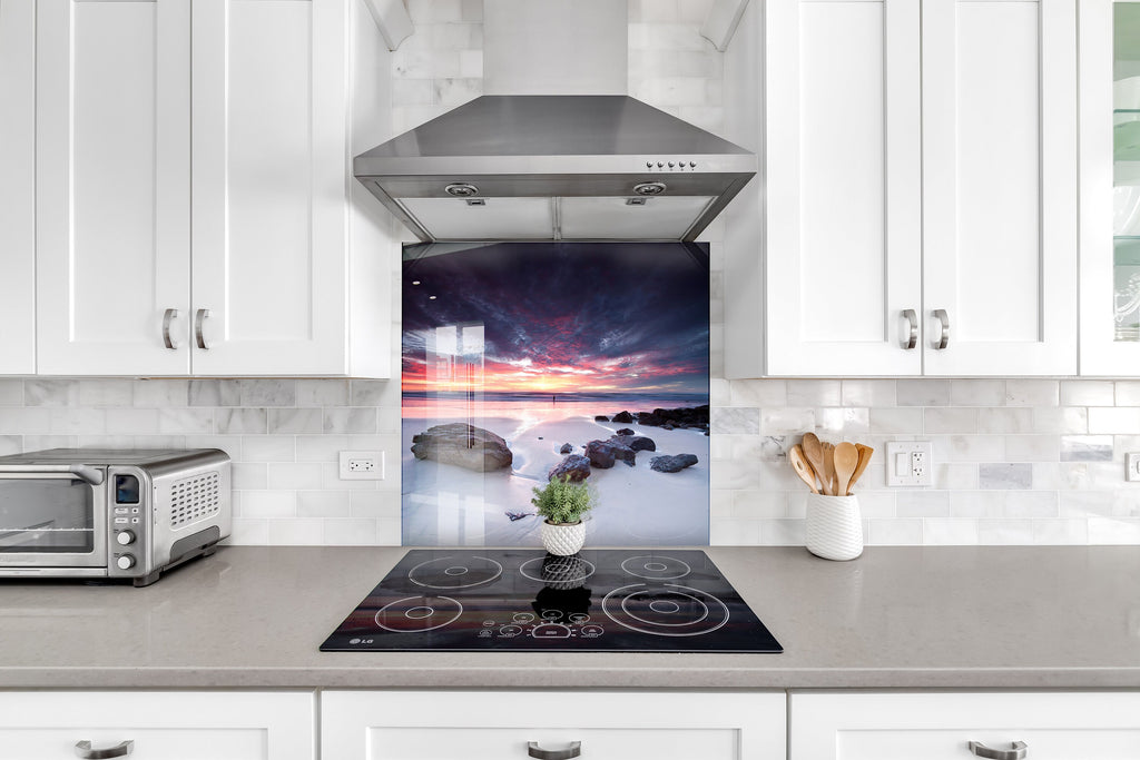 Serene Beach Sunset - Glass Kitchen Backsplash-BacksplashArtworks