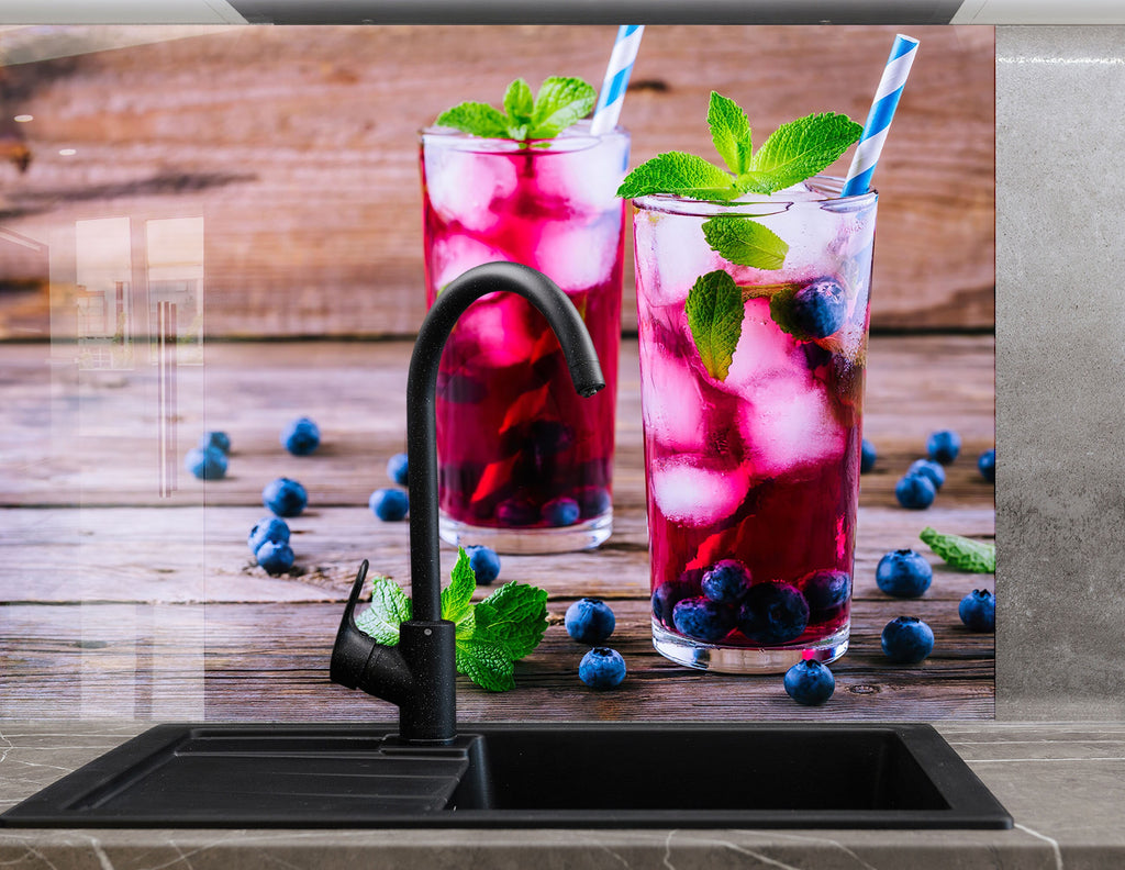 Refreshing Blueberry Mint Cocktail - Glass Kitchen Backsplash-BacksplashArtworks