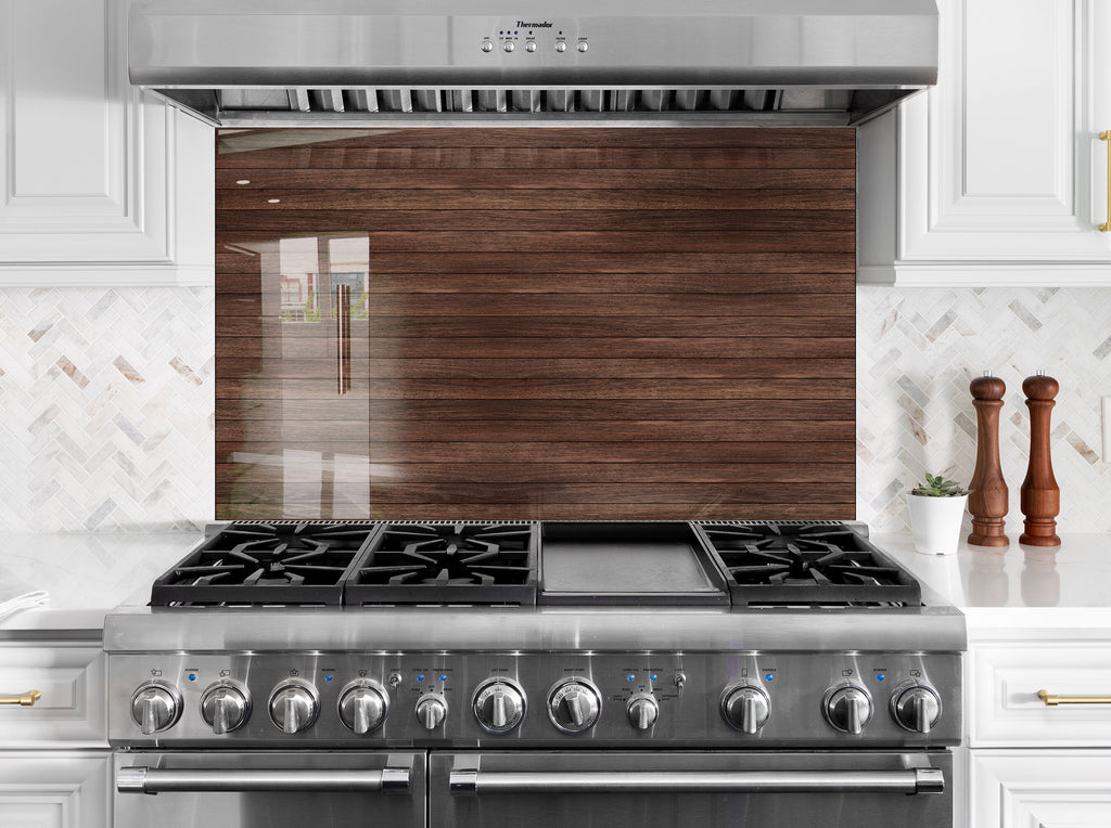 Dark Wood - Glass Kitchen Backsplash-BacksplashArtworks