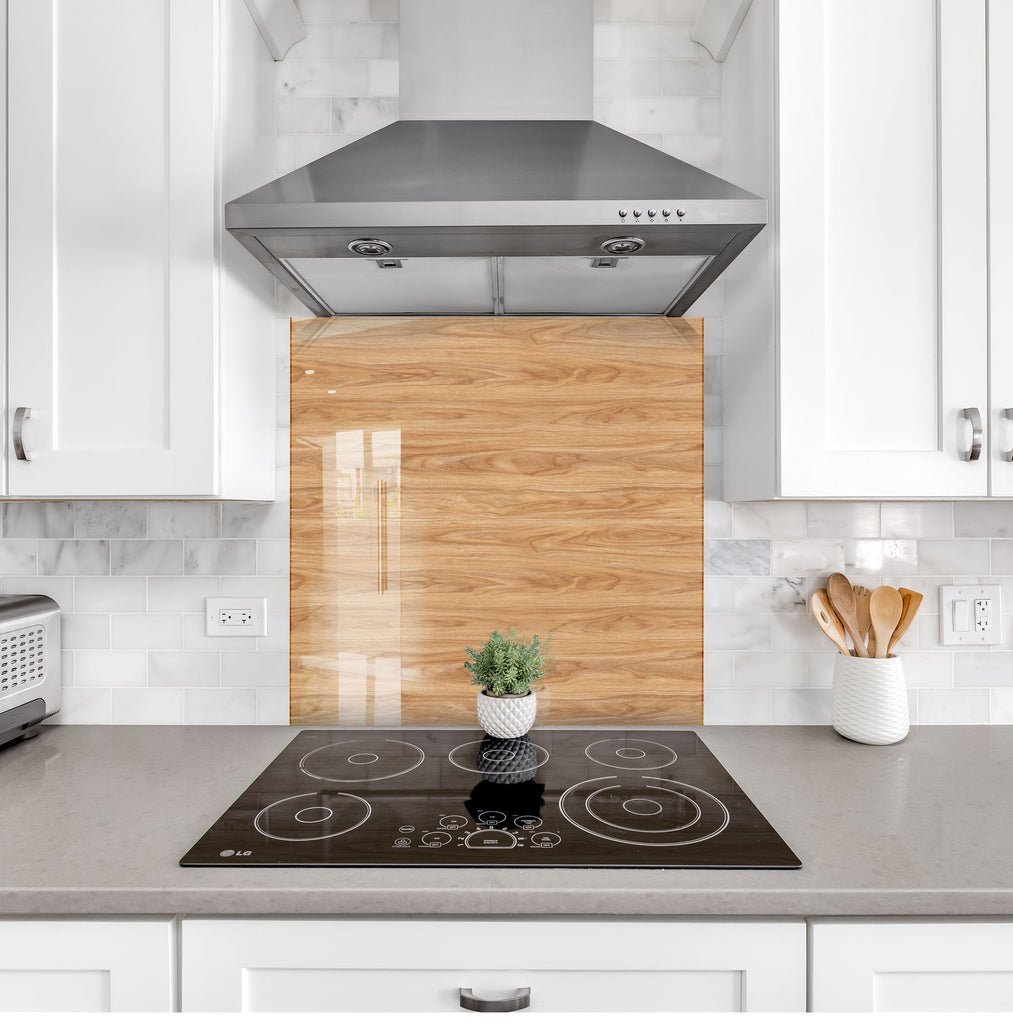 Elegant Wood Grain Glass Kitchen Backsplash – Natural Wooden Style-BacksplashArtworks