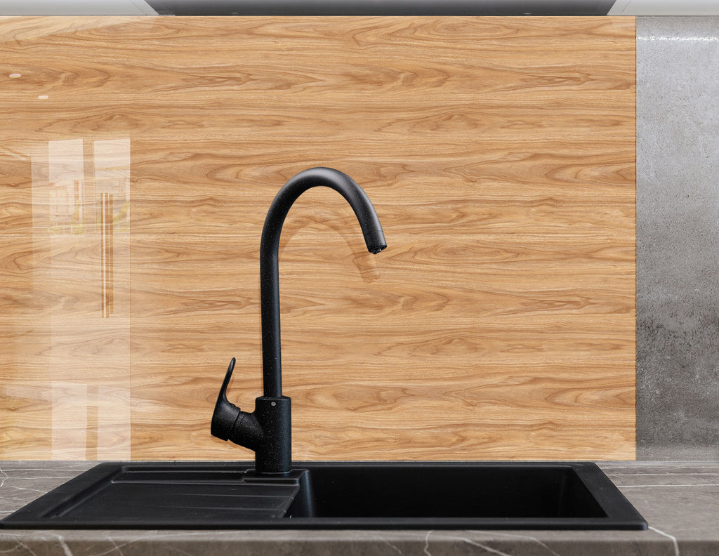 Elegant Wood Grain Glass Kitchen Backsplash – Natural Wooden Style-BacksplashArtworks