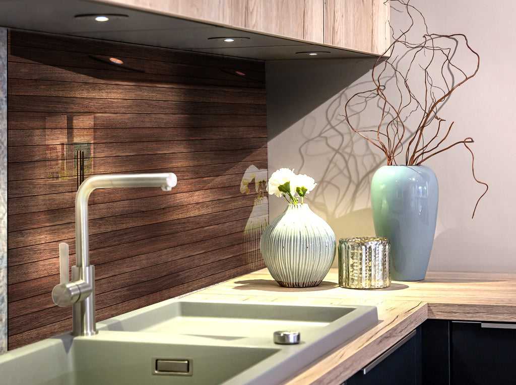 Dark Wood - Glass Kitchen Backsplash-BacksplashArtworks