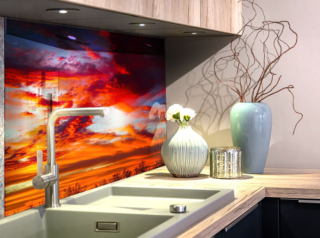 Fiery Sunset Sky – Tempered Glass Kitchen Backsplash-BacksplashArtworks