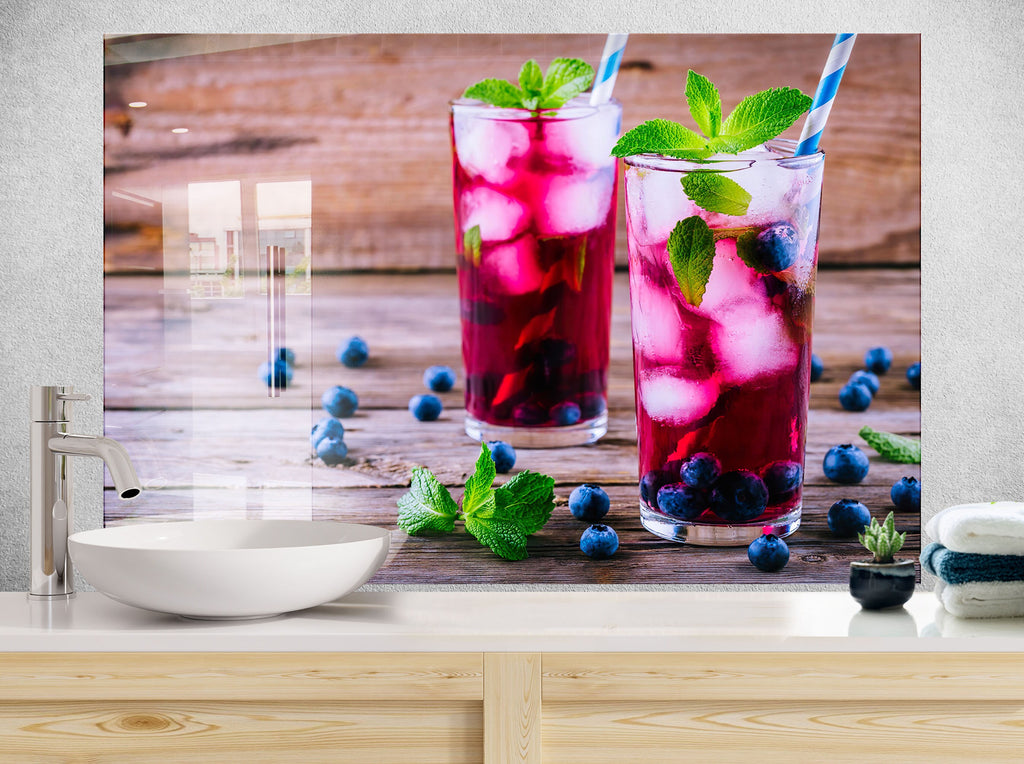 Refreshing Blueberry Mint Cocktail - Glass Kitchen Backsplash-BacksplashArtworks