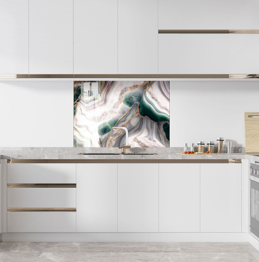 Emerald Veined Marble - Glass Kitchen Backsplash-BacksplashArtworks