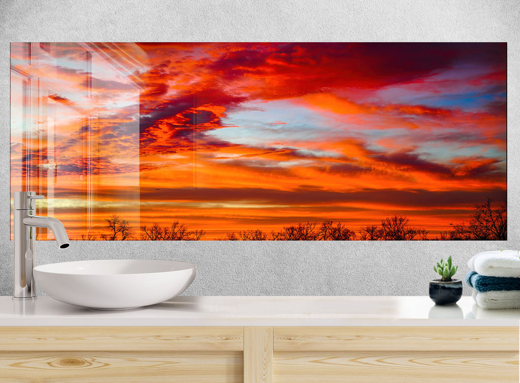 Fiery Sunset Sky – Tempered Glass Kitchen Backsplash-BacksplashArtworks