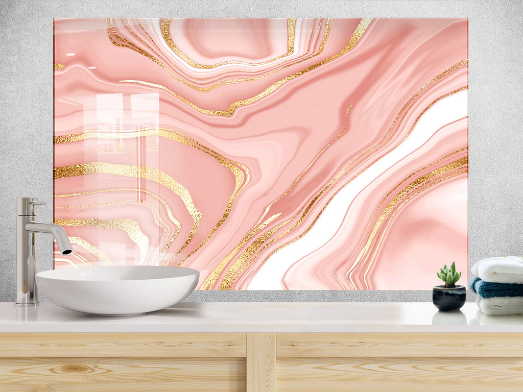 Pink Marble Elegance - Glass Kitchen Backsplash-BacksplashArtworks