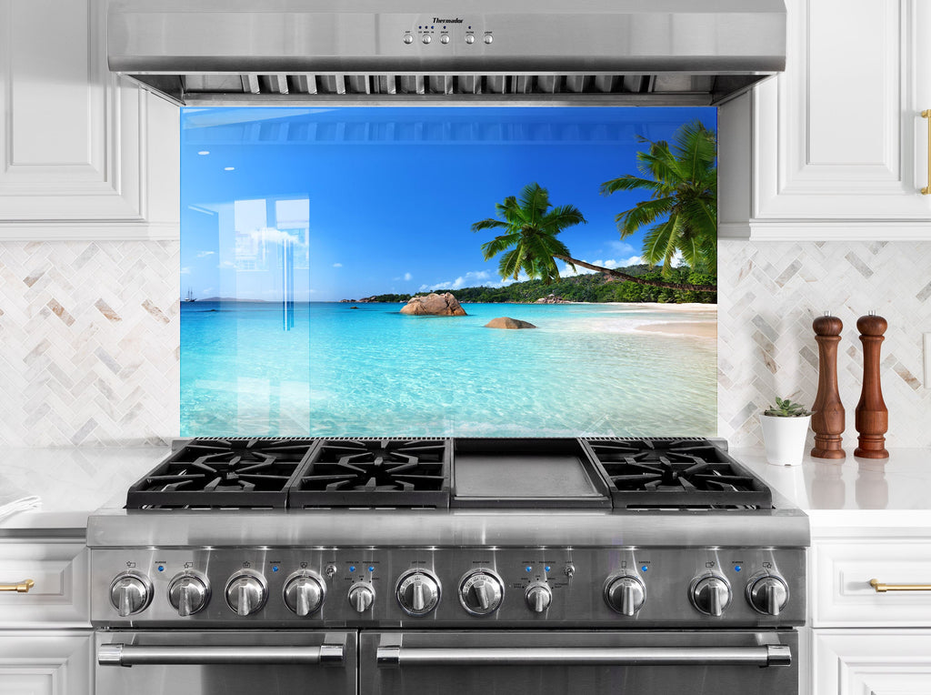 Tropical Beach Paradise Wall Art – Glass Backsplash for Kitchen-BacksplashArtworks