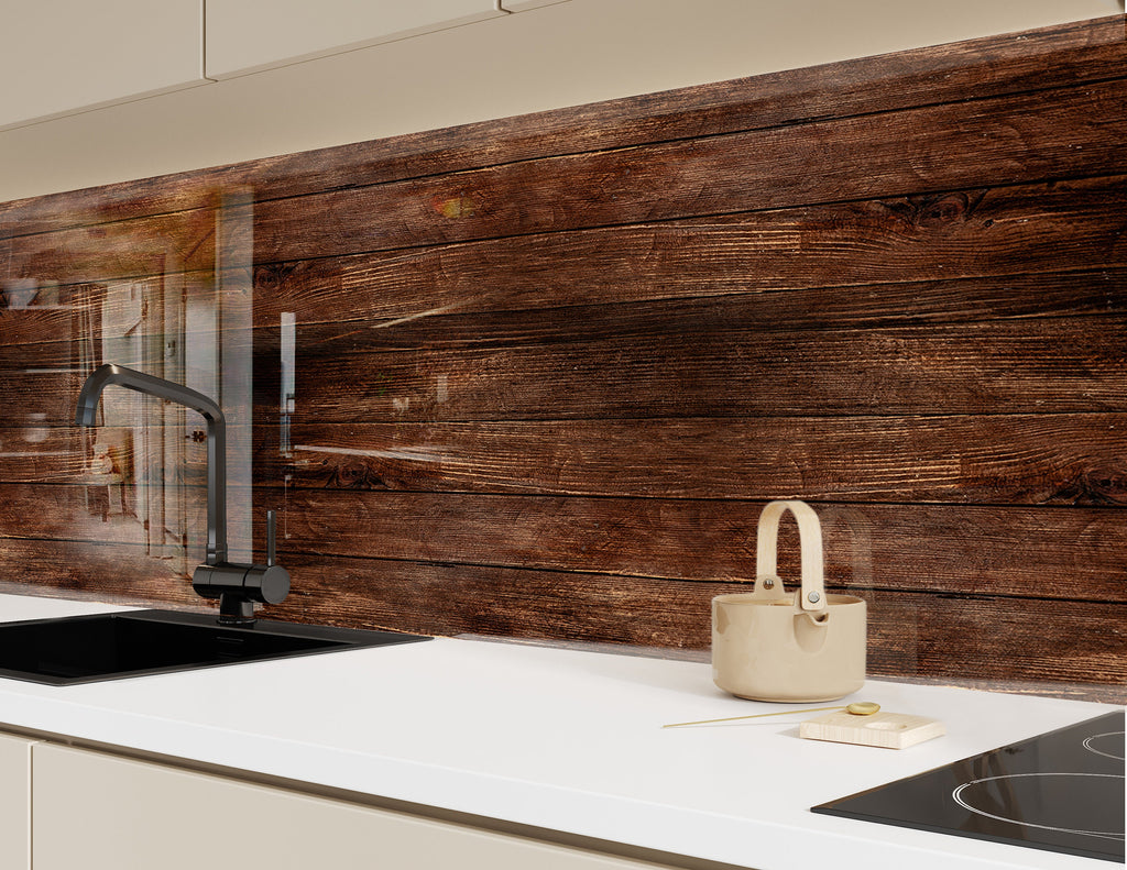 Dark Wood Pattern - Glass Kitchen Backsplash-BacksplashArtworks